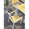 Leisure outdoor patio furniture aluminum frame plastic wood material dining table and chair set